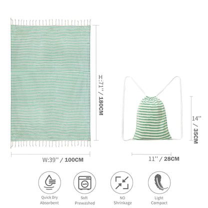 Serviette de plage rayée en coton avec franges, format 100 × 180 cm