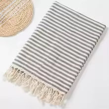 Serviette de Bain YEUZLICOTTON 100% Coton Rayé avec Gland - 100x180 cm