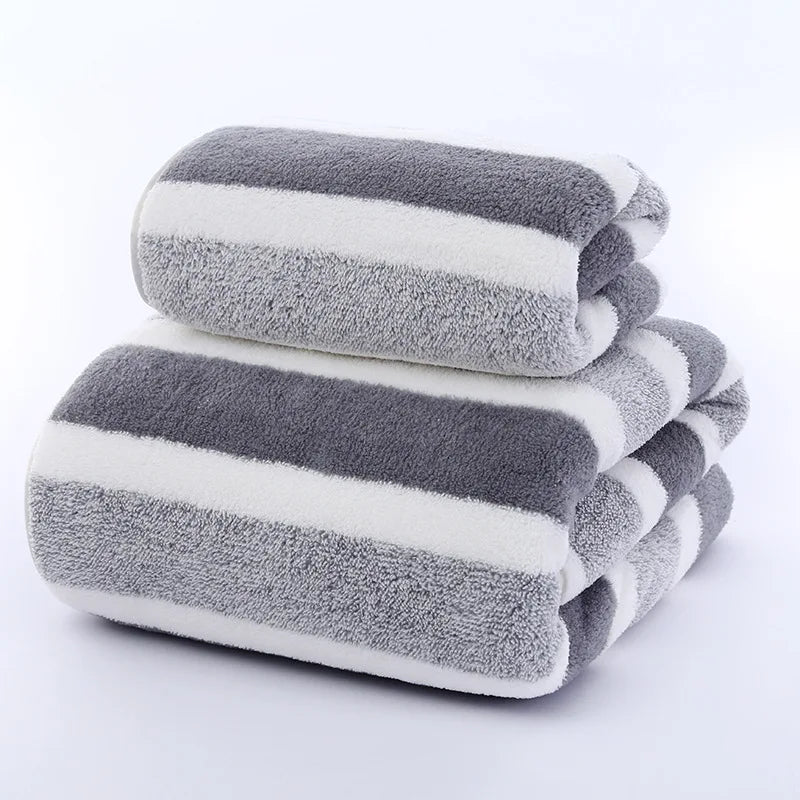 Ensemble de serviettes rayées douces et absorbantes - Sèche rapidement