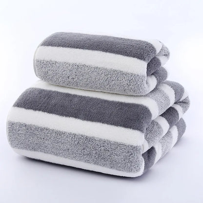 Ensemble de serviettes rayées douces et absorbantes - Sèche rapidement
