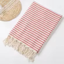 Serviette de Bain YEUZLICOTTON 100% Coton Rayé avec Gland - 100x180 cm