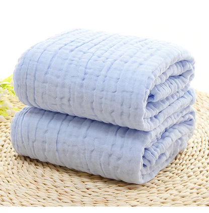 Serviette de bain bébé en mousseline 100 % coton – 6 couches bleu
