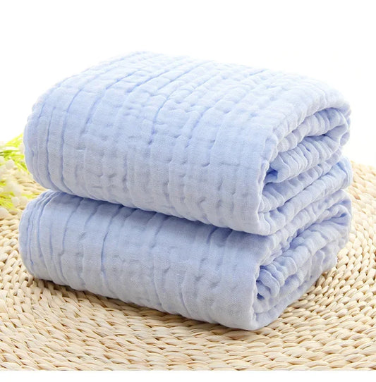 Serviette de bain bébé en mousseline 100 % coton – 6 couches bleu