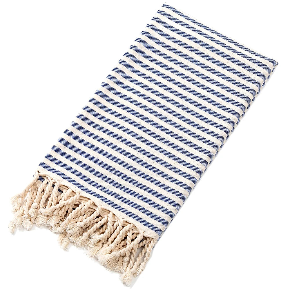 Serviette de plage rayée en coton avec franges, format 100 × 180 cm