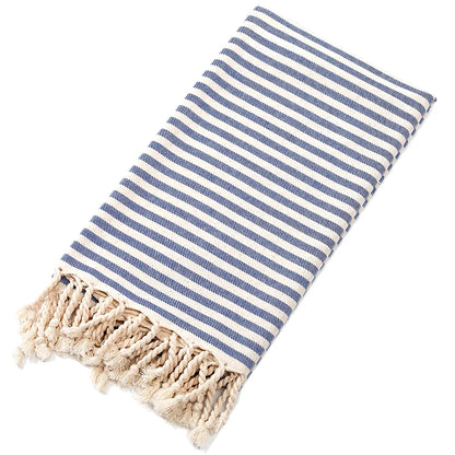 Serviette de plage rayée en coton avec franges, format 100 × 180 cm