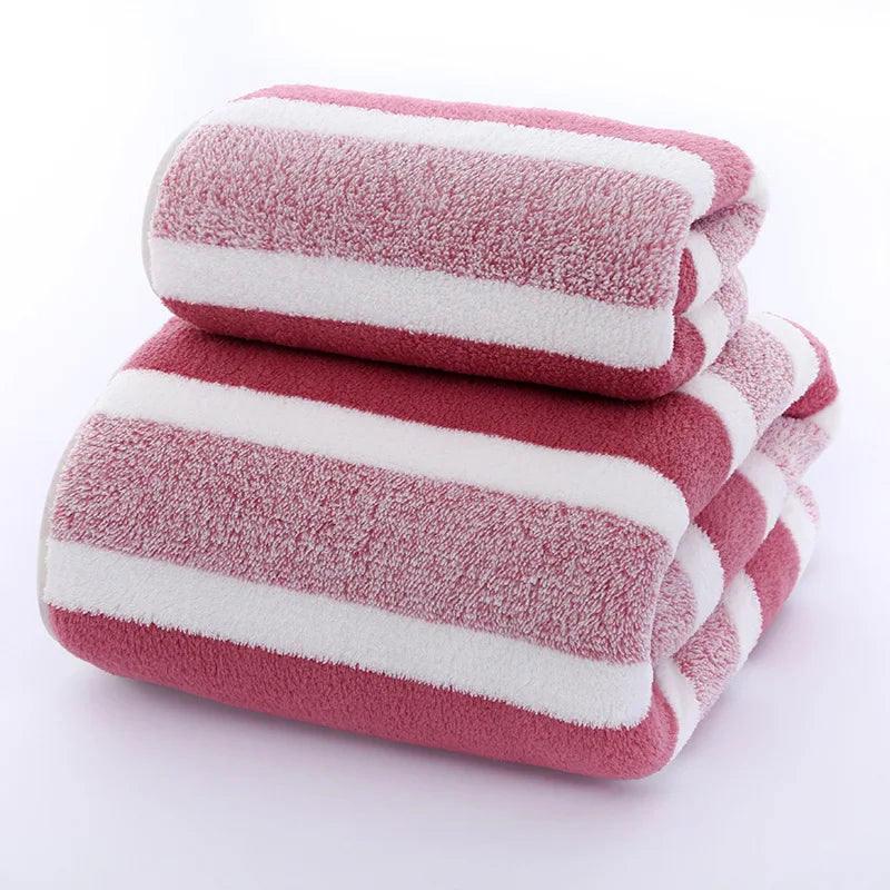 Ensemble de serviettes rayées douces et absorbantes - Sèche rapidement