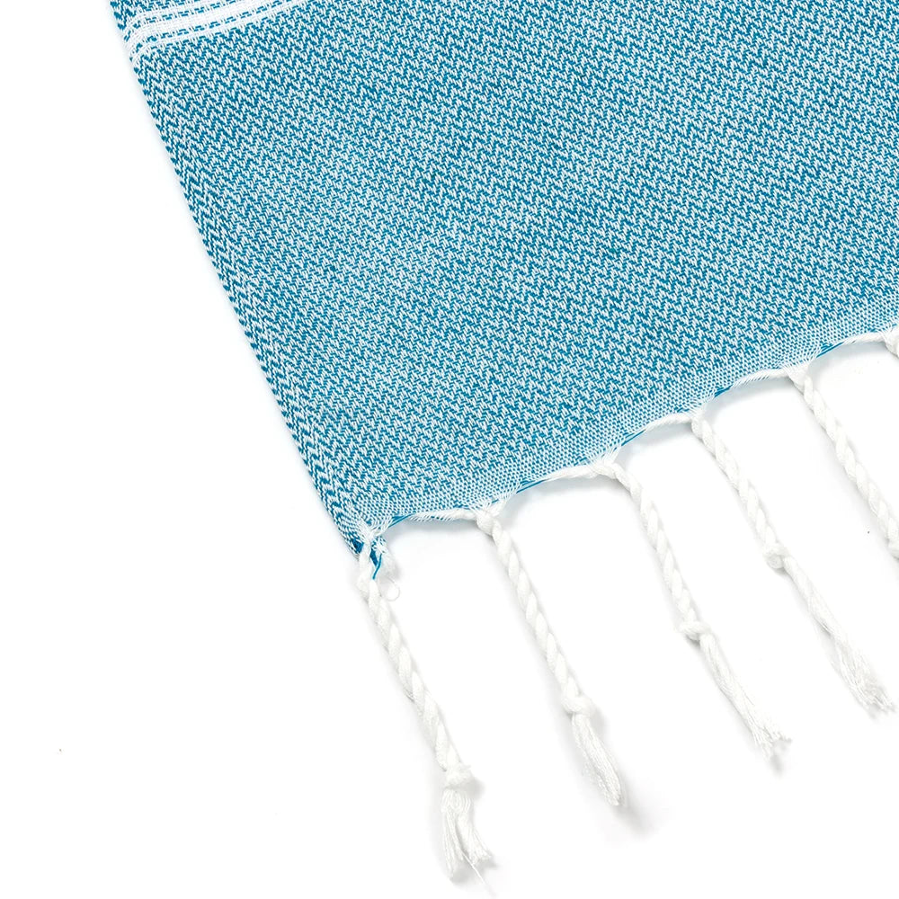 Serviette de plage turque en coton à franges, format 90 × 180 cm