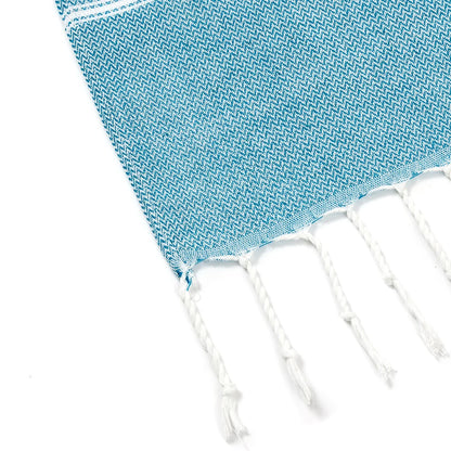 Serviette de plage turque en coton à franges, format 90 × 180 cm