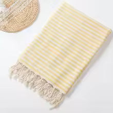 Serviette de Bain YEUZLICOTTON 100% Coton Rayé avec Gland - 100x180 cm