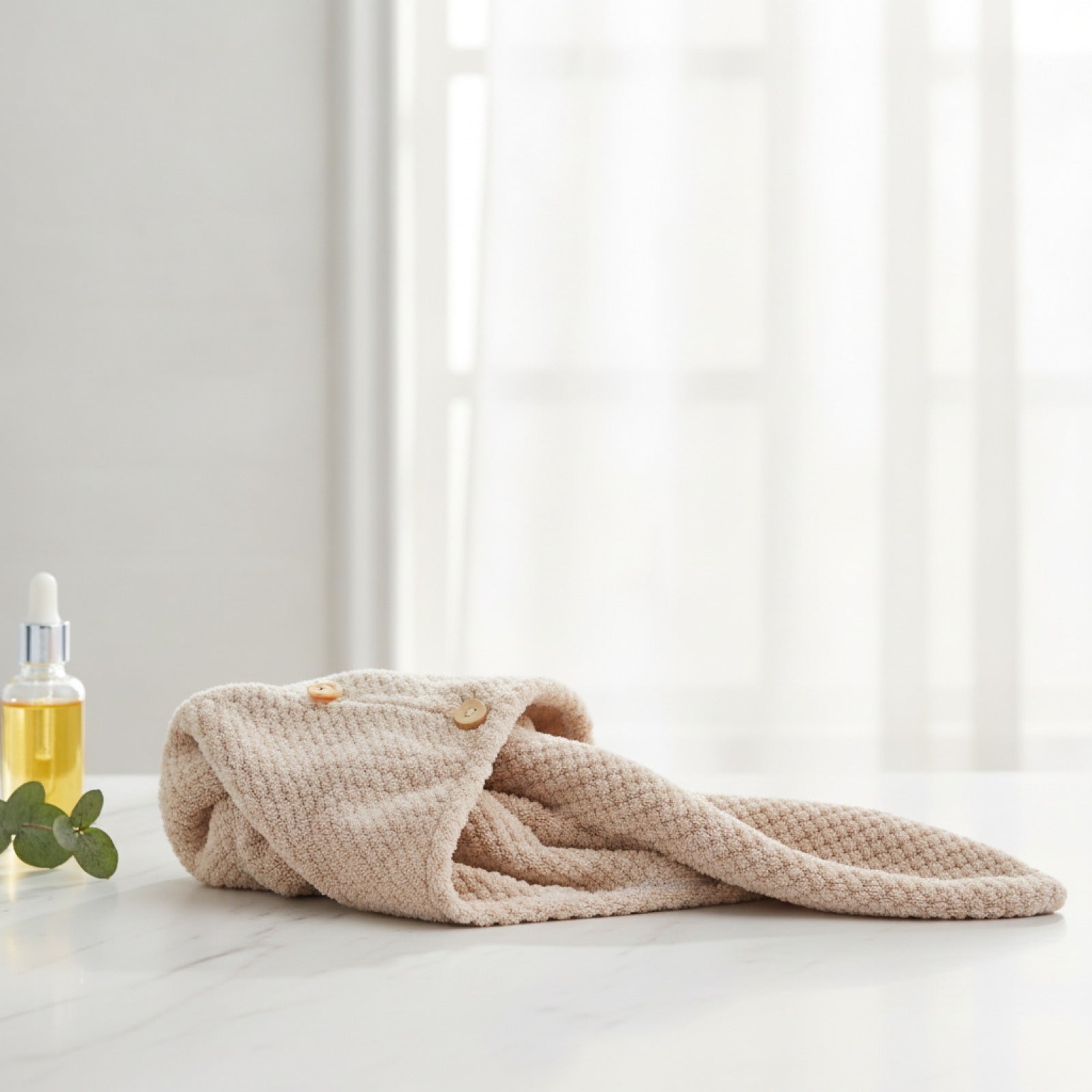 Serviette à Cheveux Absorbante avec Bouton - Idéale pour Cheveux Secs