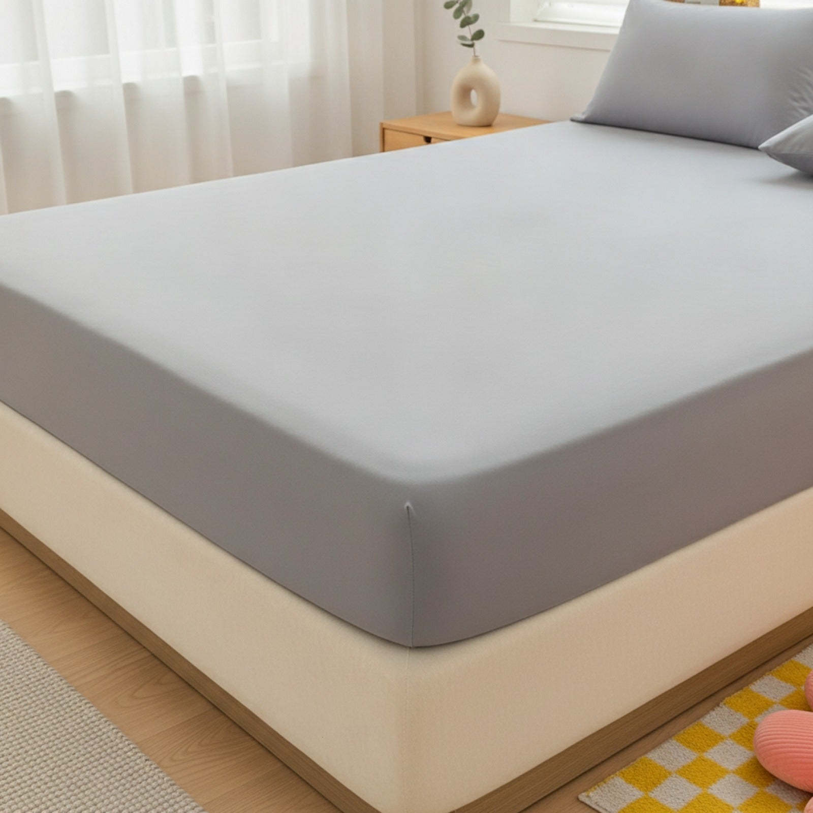 Drap-housse en coton doux Gris Clair - Tailles multiples