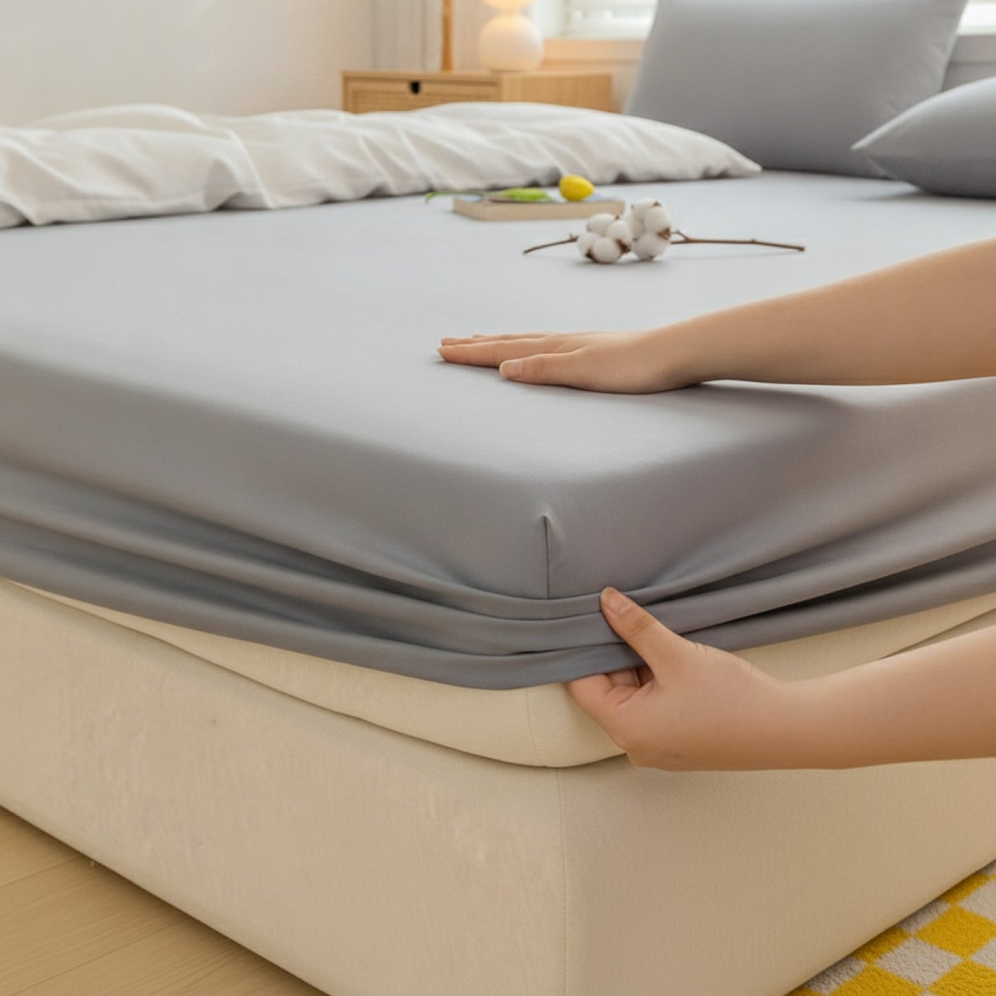 Drap-housse en coton doux Gris Clair - Tailles multiples