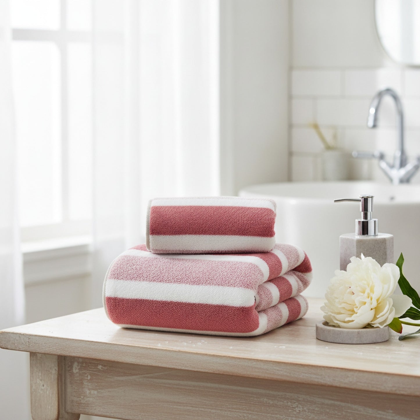 Ensemble de serviettes rayées douces et absorbantes - Sèche rapidement