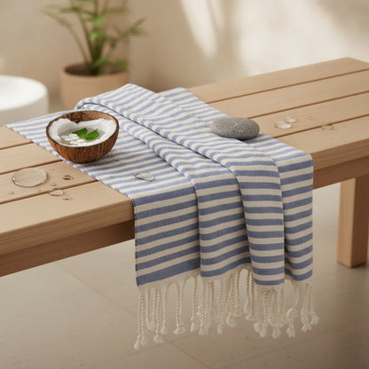 Serviette de Bain YEUZLICOTTON 100% Coton Rayé avec Gland - 100x180 cm