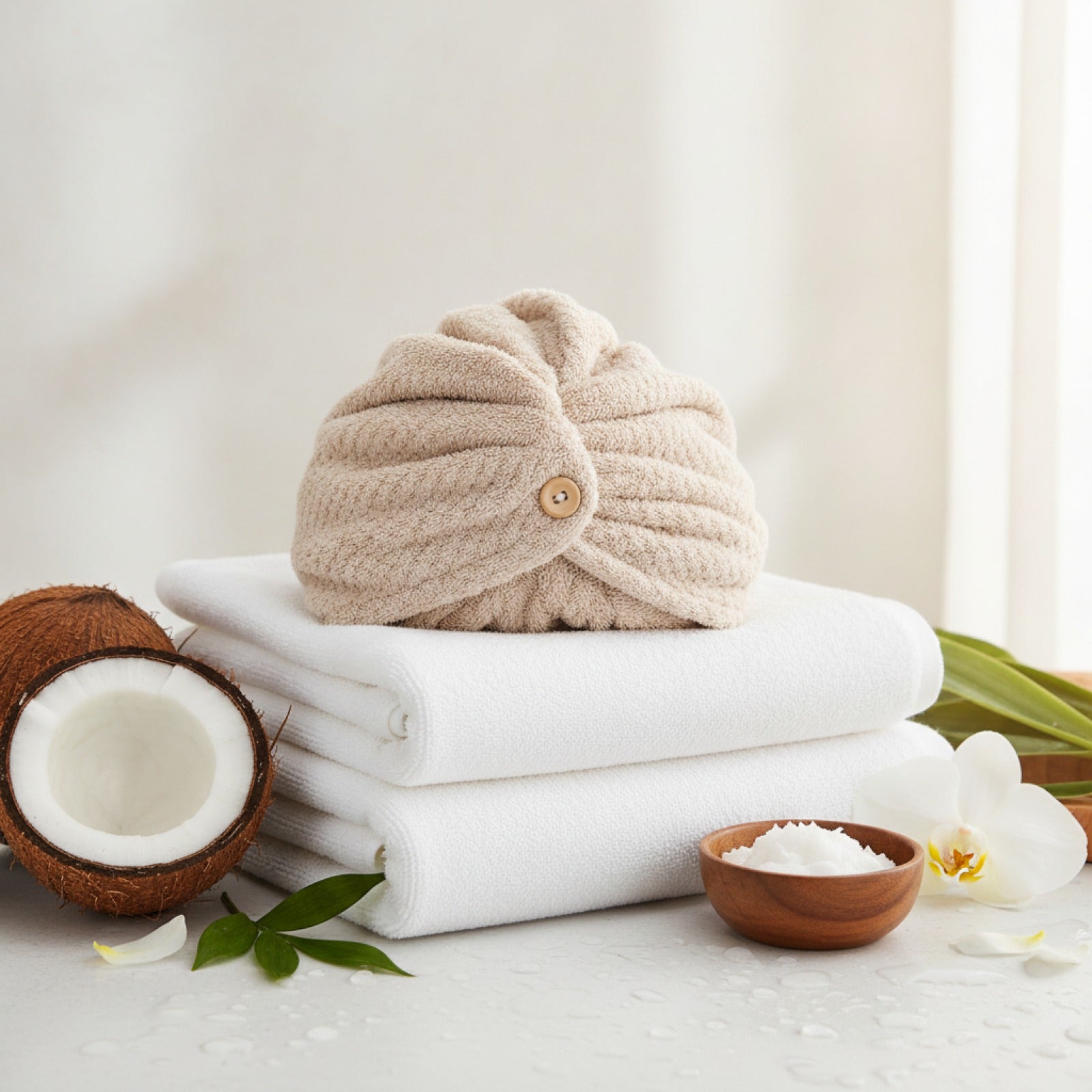 Serviette à Cheveux Absorbante avec Bouton - Idéale pour Cheveux Secs