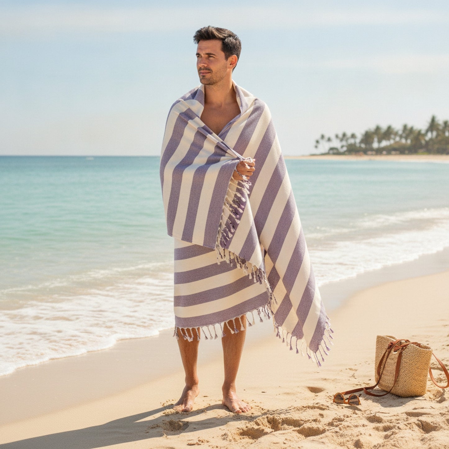 Grande Serviette de Plage Coton Style Turc 100x180cm - Motif Fille Sauna