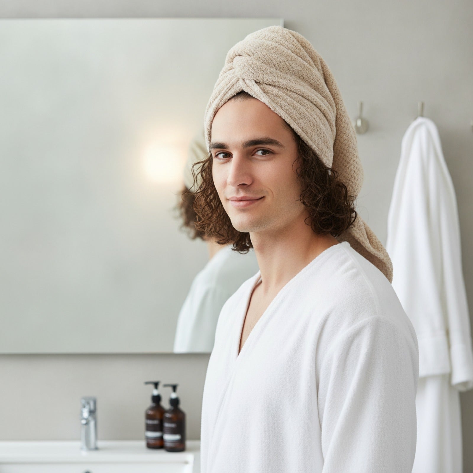 Serviette à Cheveux Absorbante avec Bouton - Idéale pour Cheveux Secs