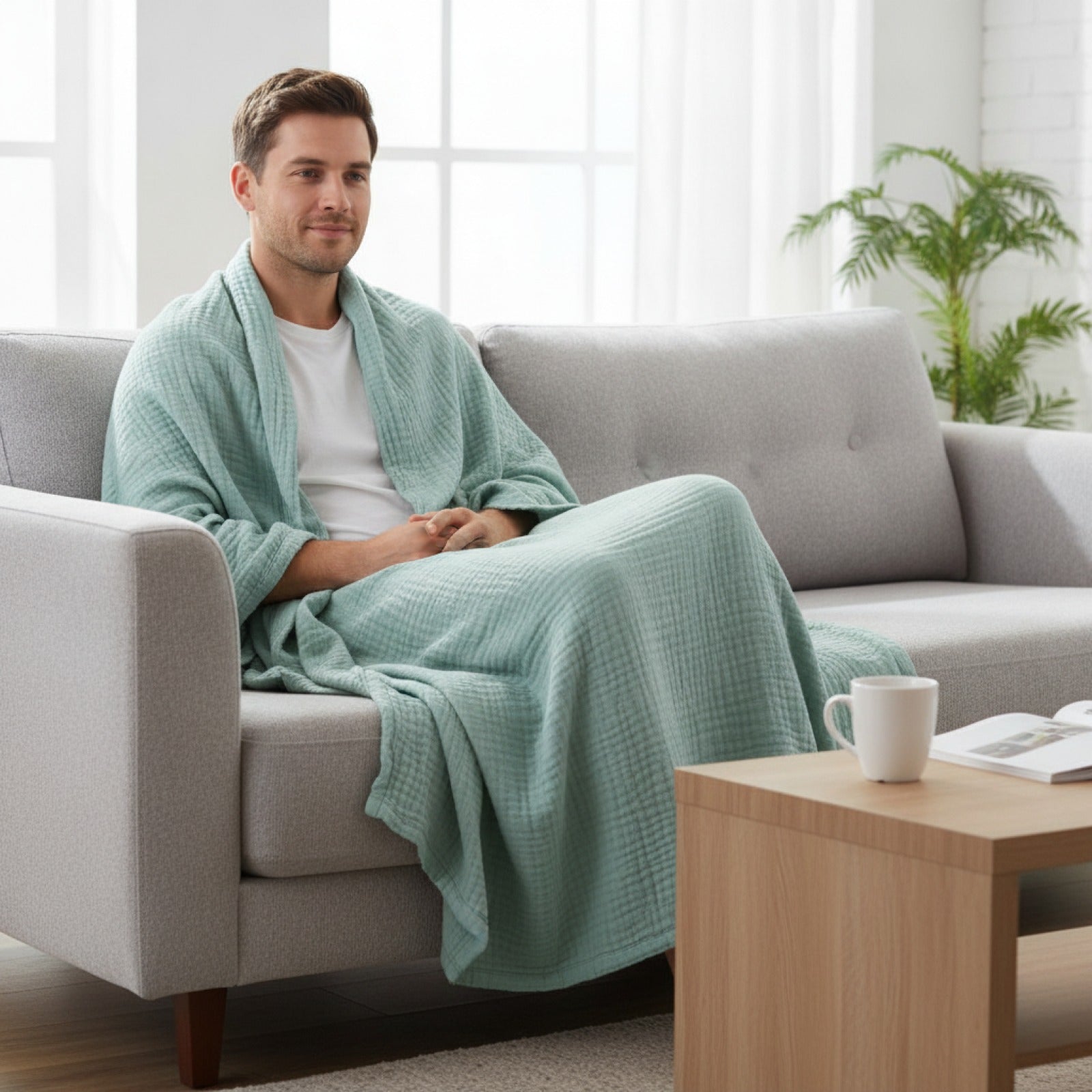Couverture Mousseline Coton 6 Couches - Respirante et Douce pour Toutes Saisons