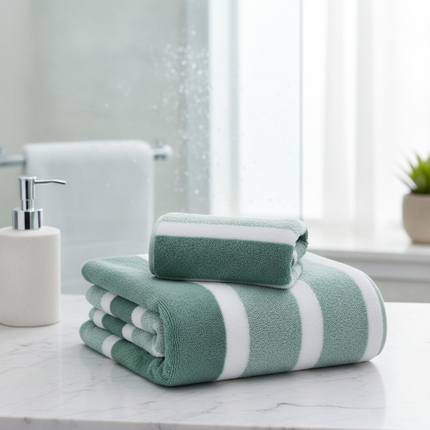 Ensemble de serviettes rayées douces et absorbantes - Sèche rapidement