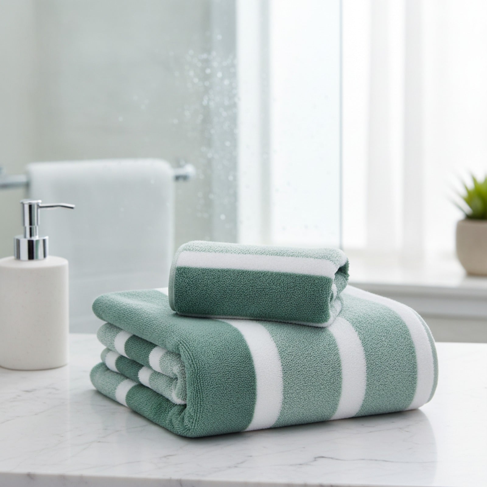 Ensemble de serviettes rayées douces et absorbantes - Sèche rapidement