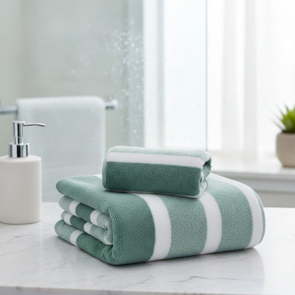 Ensemble de serviettes rayées douces et absorbantes - Sèche rapidement