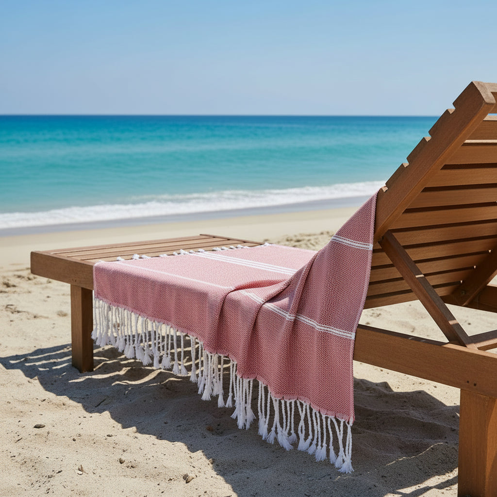 Serviette de plage turque en coton à franges, format 90 × 180 cm