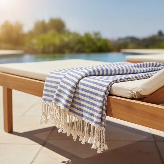 Serviette de plage posée sur un transat au bord de la piscine