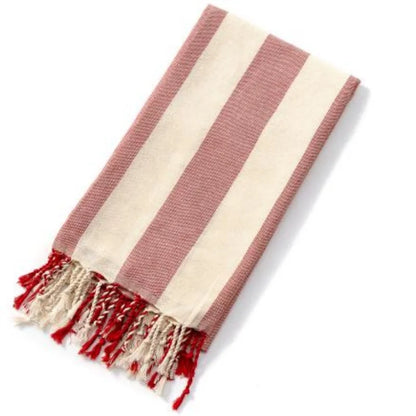 Serviette de plage en coton rouge à rayures