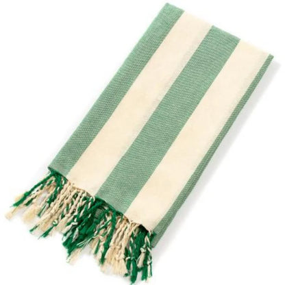 Serviette de plage en coton à rayures verte