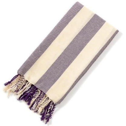Serviette de plage en coton violet à rayures