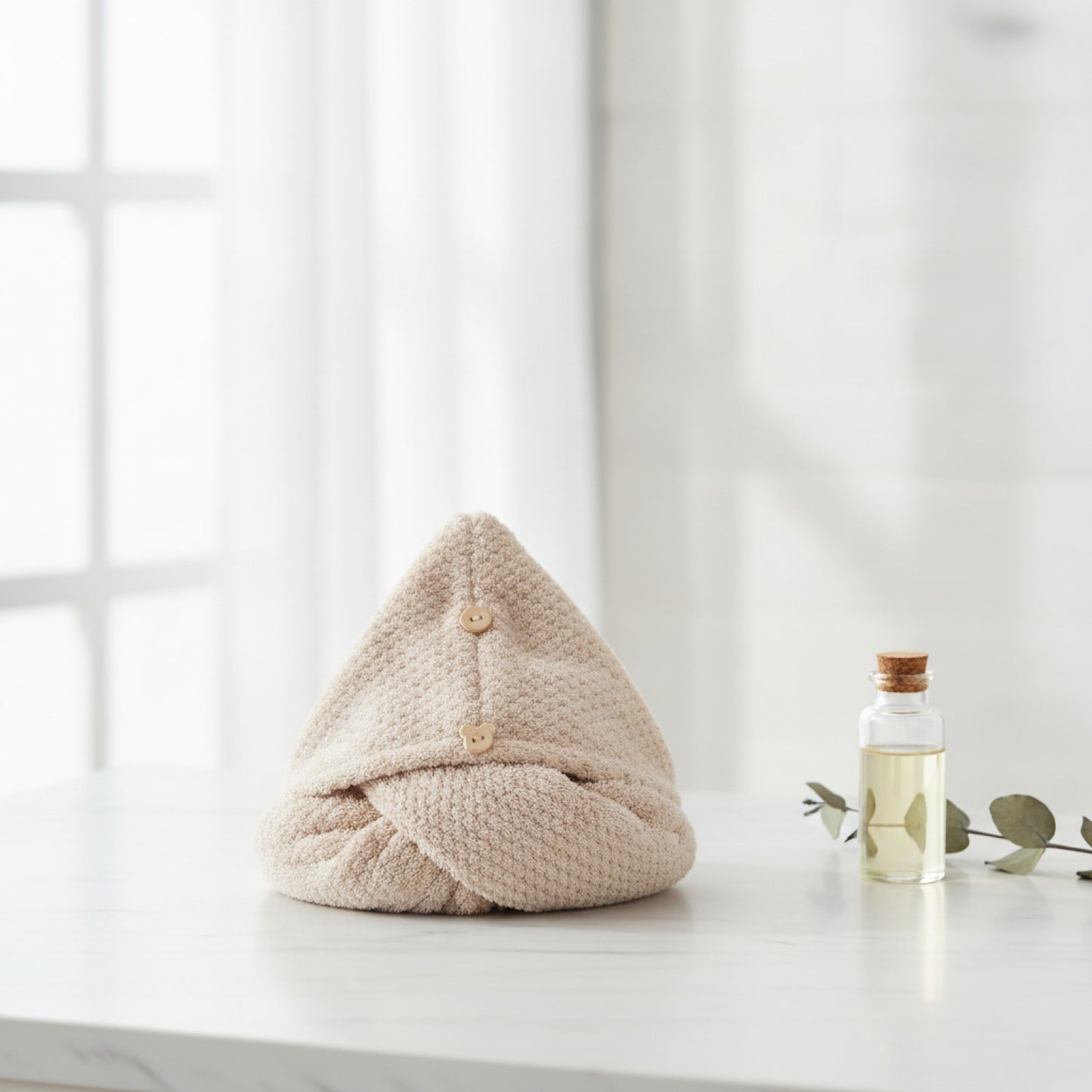 Serviette à Cheveux Absorbante avec Bouton - Idéale pour Cheveux Secs